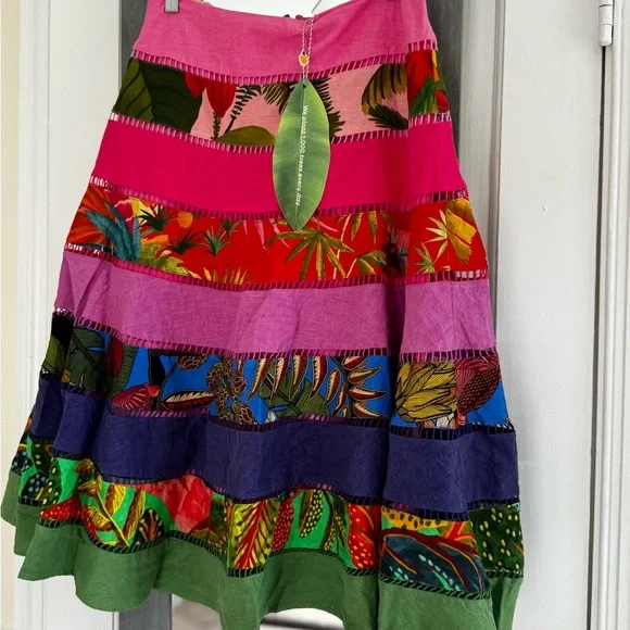 FARM Rio Rainbow Mixed Prints Tiered  Midi Skirt Gypsy Bohemian - Picture 11 of 15
